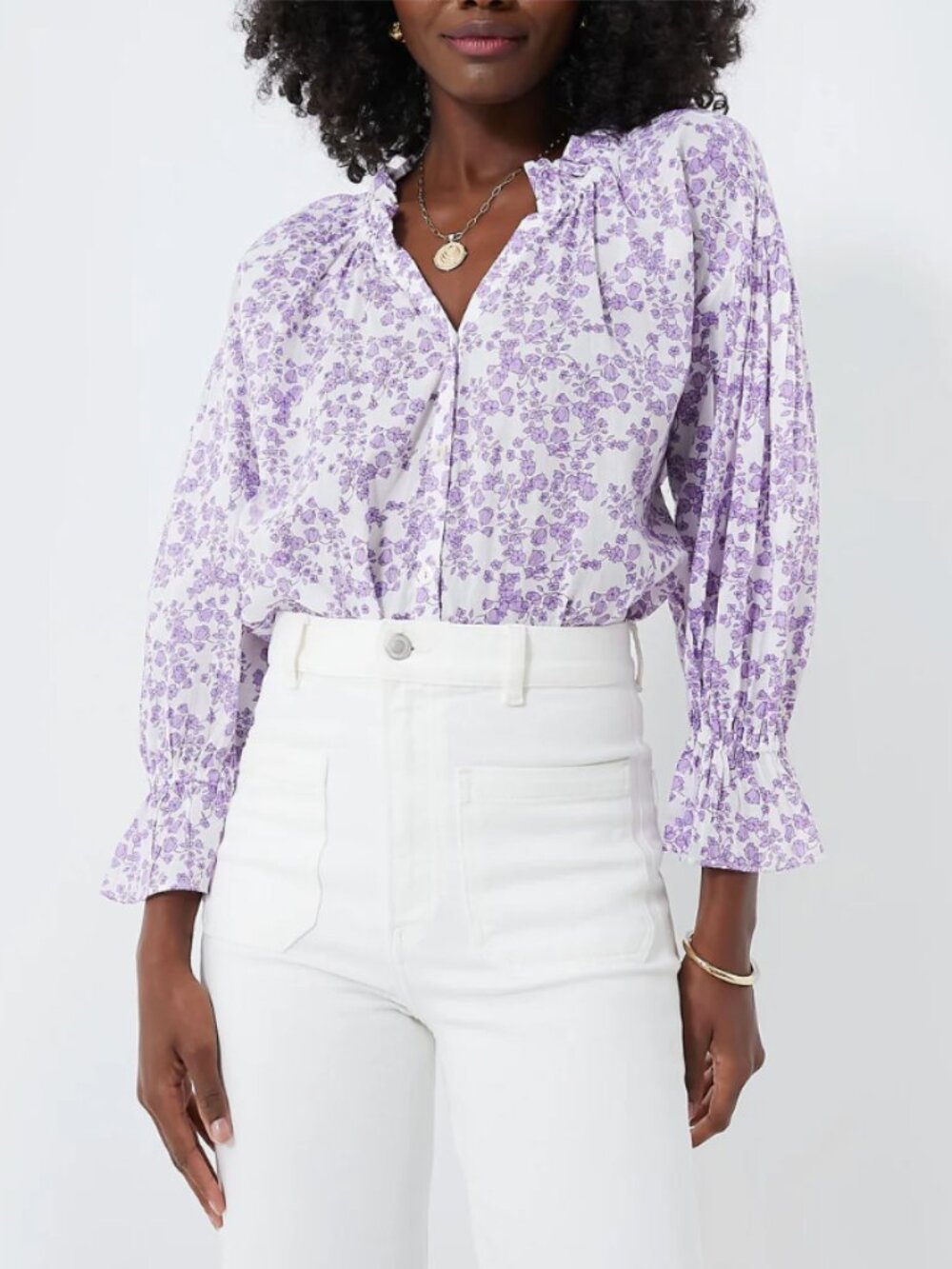 Tuckernuck Ro's Garden Lilac Lucrecia Rachel Shirt purple white floral M Medium